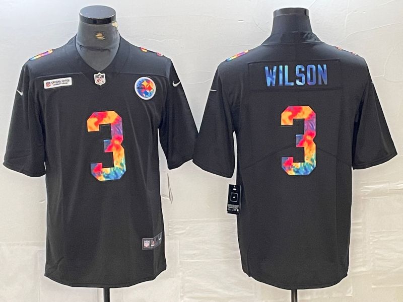 Men Pittsburgh Steelers #3 Wilson 2024 Nike Black Rainbow Limited NFL Jersey